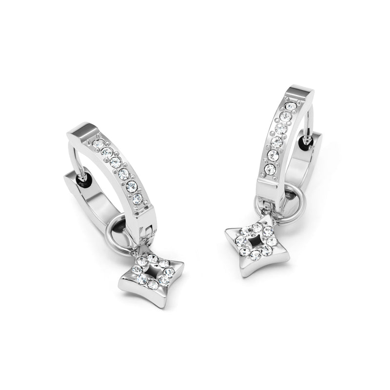Moon and Back Star Huggie Earring Set (Silver)
