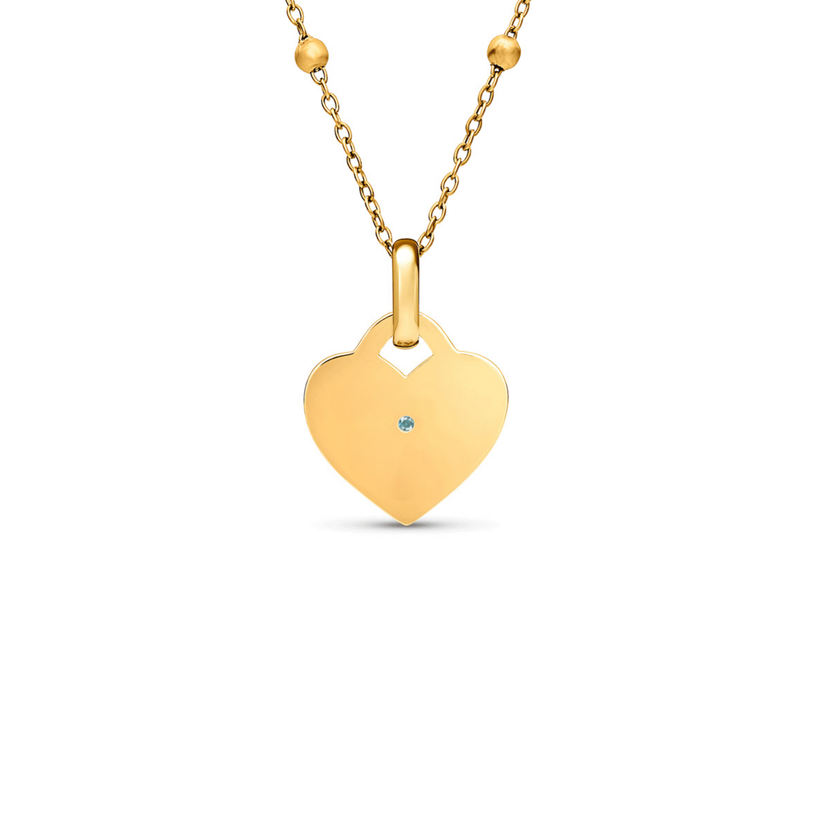 Blue Crystal Heart Token Necklace (Gold)