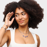 Blue Lace Agate Clover Custom Name Necklace (Silver)