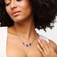 Blue Lace Agate Clover Custom Name Necklace (Silver)