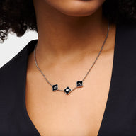 Black Enamel Clover Custom Name Necklace (Silver)