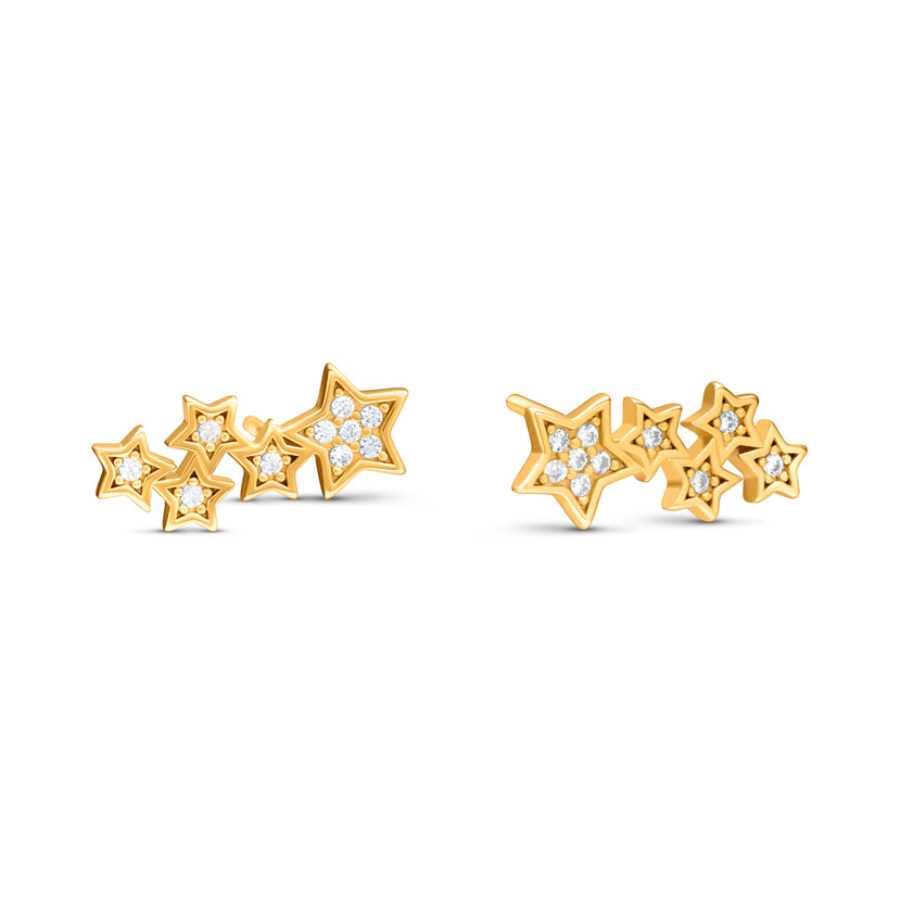 Moon and Back Star Climber Earrings (Gold)