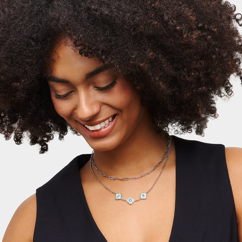 Amazonite Clover Custom Name Necklace (Silver)