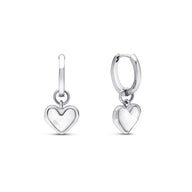 White Quartz Heart Huggie Earrings (Silver)
