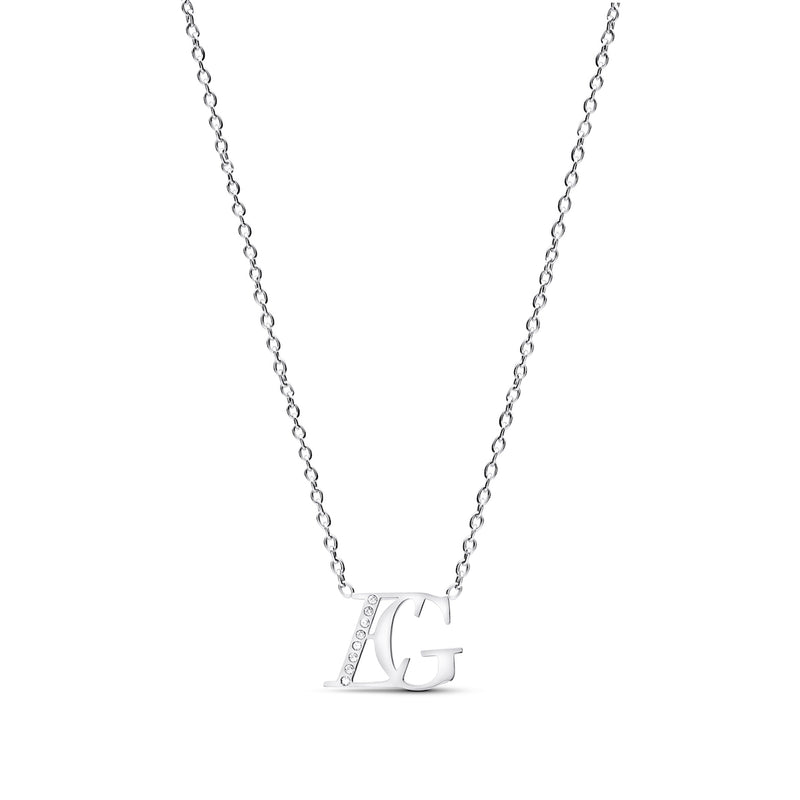 Double Initial Crystal Necklace (Silver)