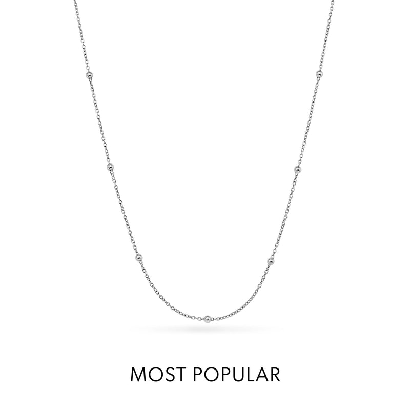 Layering Sphere Chain Necklace 16-18 in (Silver) - Sterling Silver