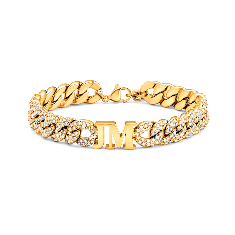 Pavé Initial Curb Bracelet (Gold)