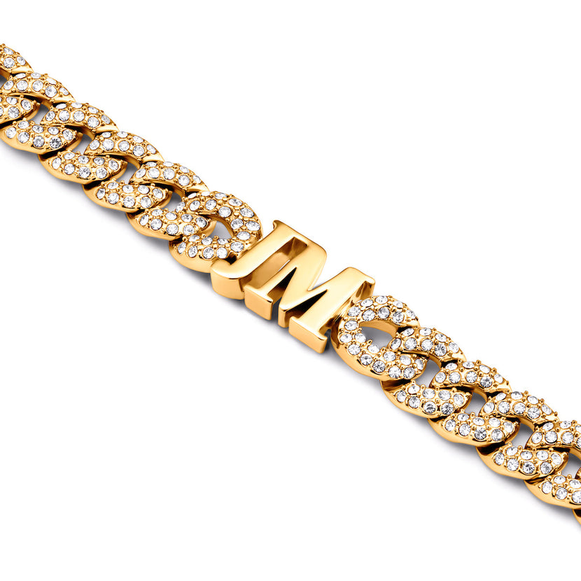 Pavé Initial Curb Bracelet (Gold)