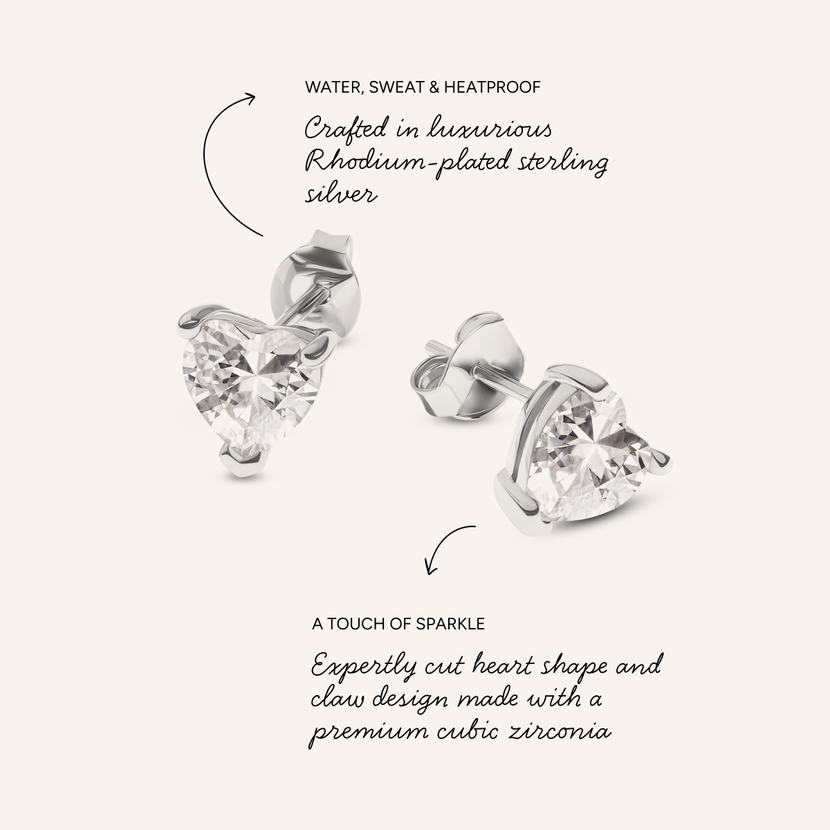 Heart Solitaire Stud Earrings 1ct (Silver)