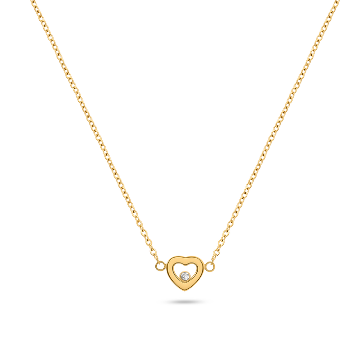 Floating Crystal Heart Necklace (Gold)