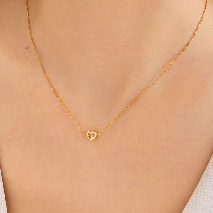 Floating Crystal Heart Necklace (Gold)