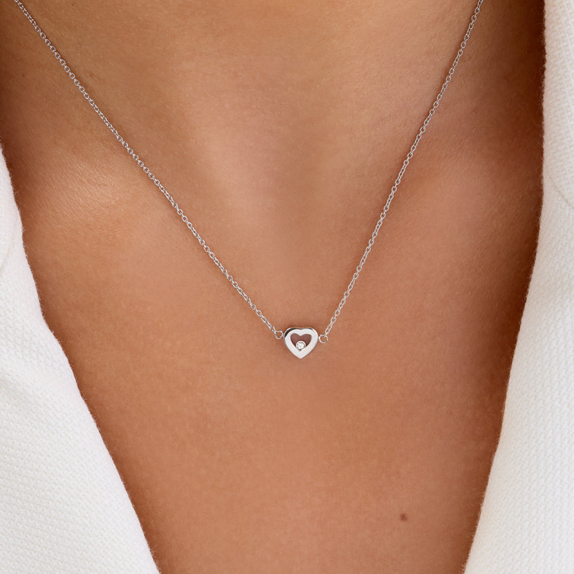 Floating Crystal Heart Necklace (Silver)