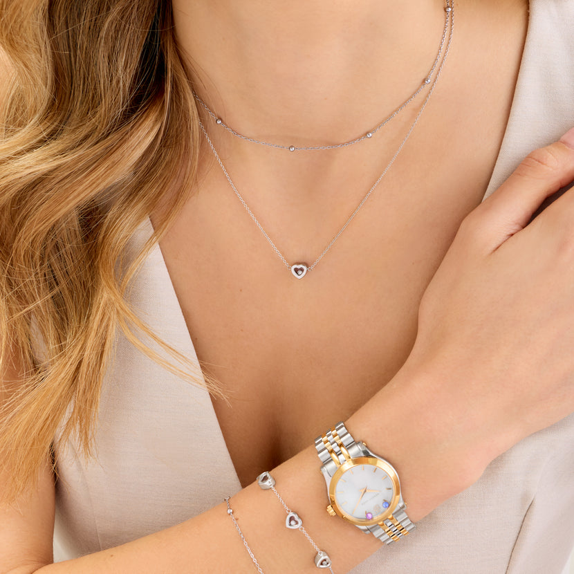 Floating Crystal Heart Necklace (Silver)