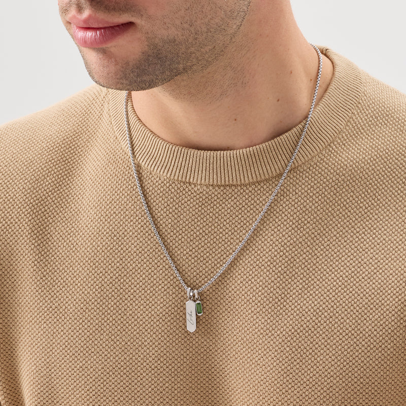 Men's Intersection Engravable Tag Necklace (Silver)