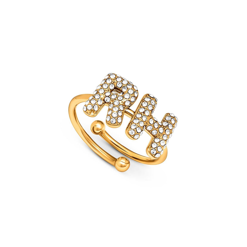 Spotlight Pavé Bubble Initial Ring (Gold)