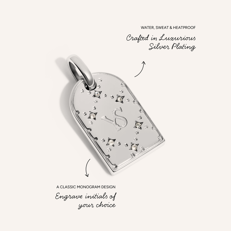 Monogram Double Initial Tag Necklace (Silver)