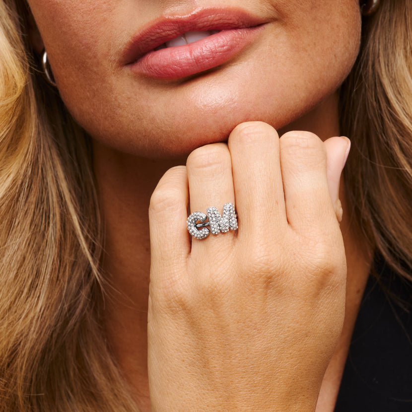 Spotlight Pave Bubble Initial Ring (Silver)