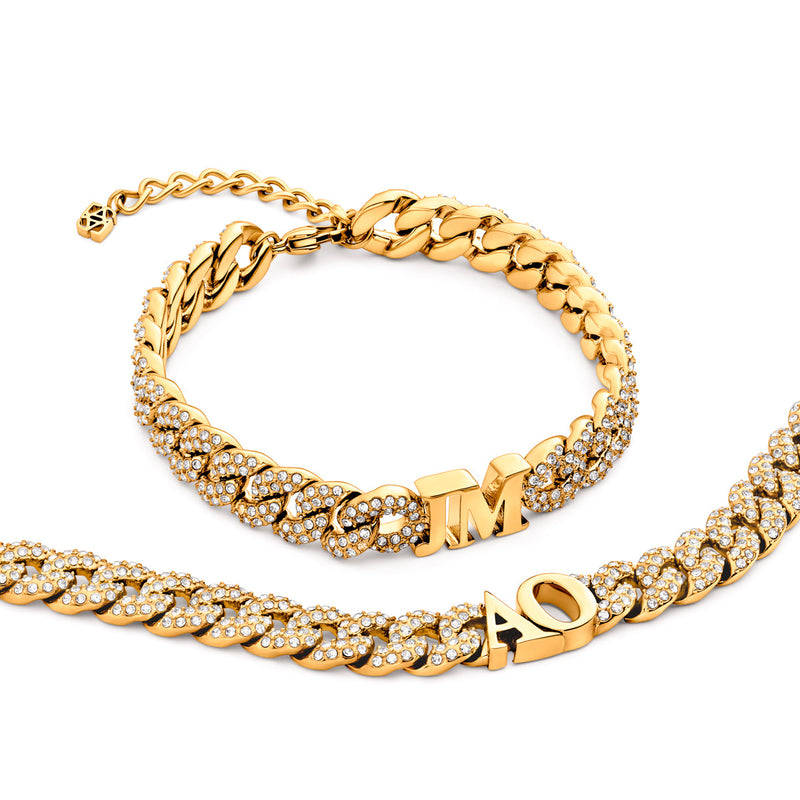 Pavé Initial Curb Bracelet (Gold)