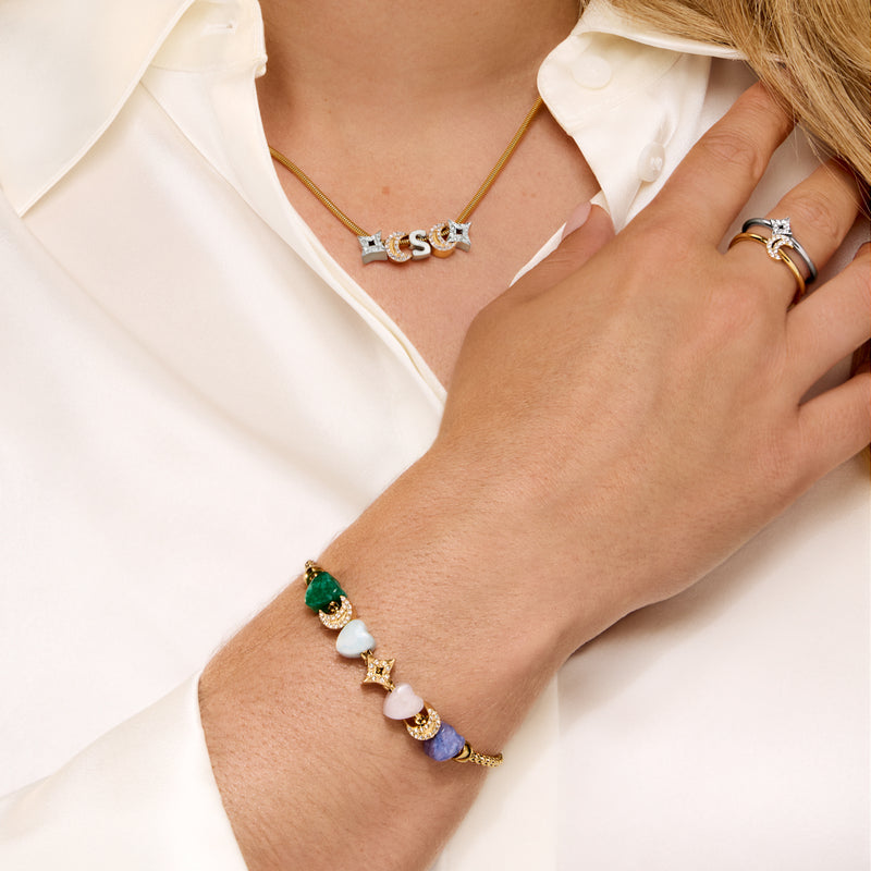 Moon and Back Pavé Heart Necklace Charm (Gold)