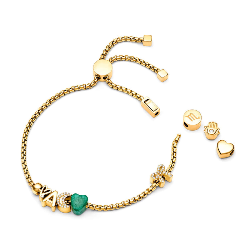 Moon and Back Star Bracelet Charm (Gold)