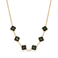 Black Enamel Clover Custom Name Necklace (Gold)