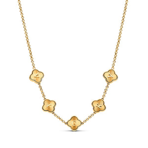 Textured Clover Custom Name Necklace (Gold)