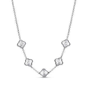 Textured Clover Custom Name Necklace (Silver)