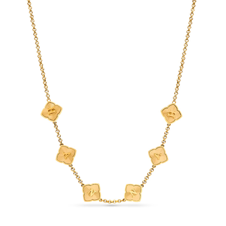 Textured Clover Custom Name Necklace (Gold)