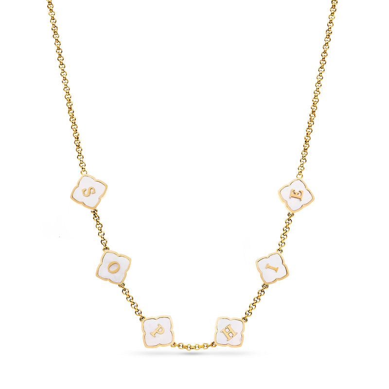 Pearl Clover Custom Name Necklace (Gold)