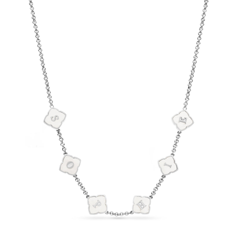 Pearl Clover Custom Name Necklace (Silver)