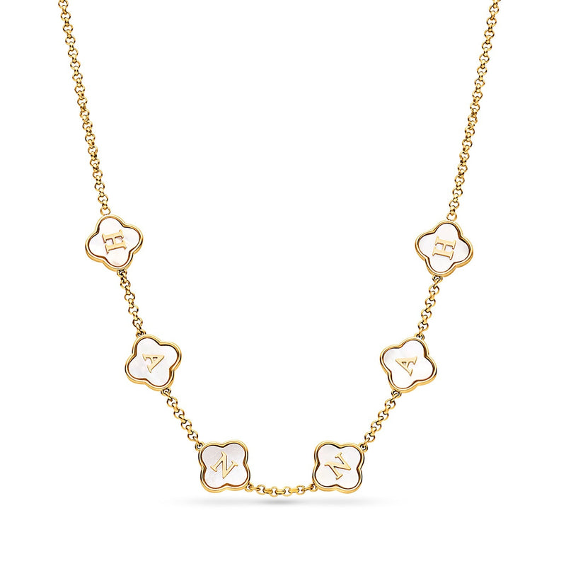 Pearl Clover Custom Name Necklace (Gold)