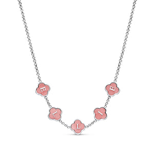 Rose Quartz Clover Custom Name Necklace (Silver)