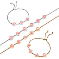 Rose Quartz Clover Custom Name Bracelet (Silver)