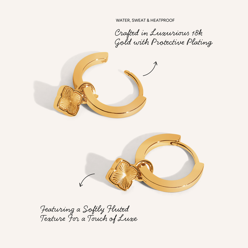 Fine Mini Fluted Clover & Crystal Huggie Earring Set (Gold)