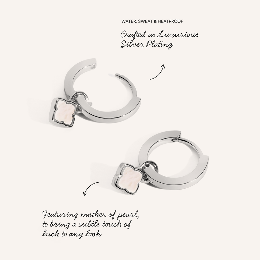 Fine Mini Pearl Clover Huggie Earrings (Silver)