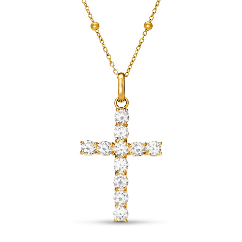 La Croix Crystal Cross Necklace (Gold)