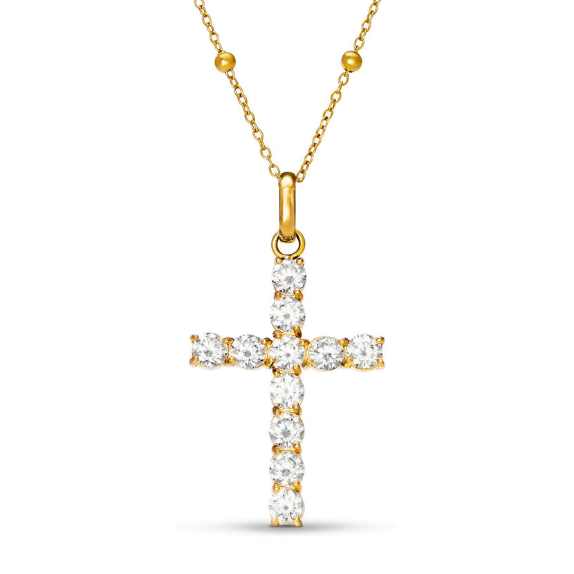 La Croix Crystal Cross Necklace (Gold)