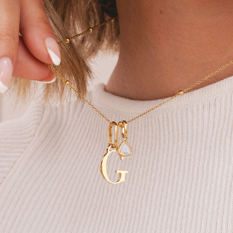Personalised Initial & Droplet Birthstone Necklace - Gold