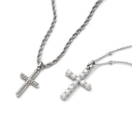 La Croix Crystal Cross Necklace (Silver)