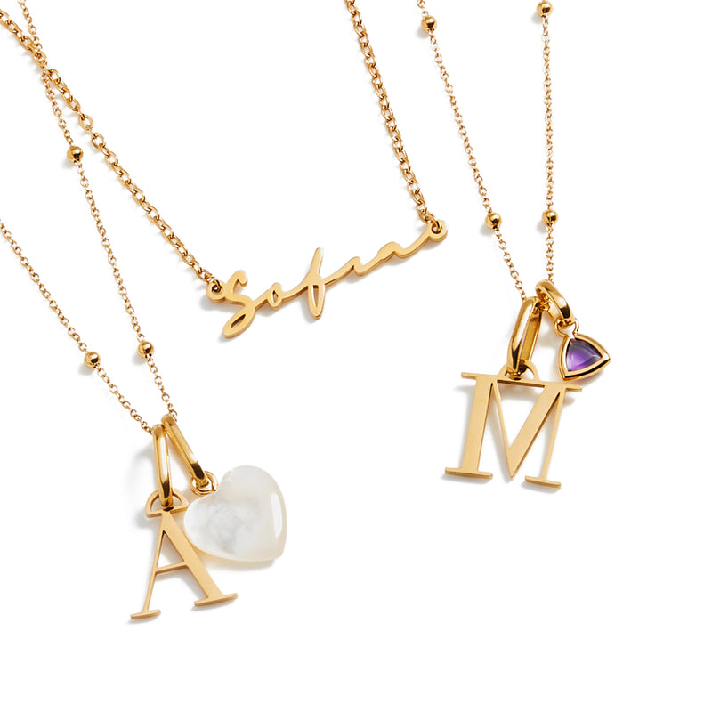 Personalised Initial & Droplet Birthstone Necklace - Gold
