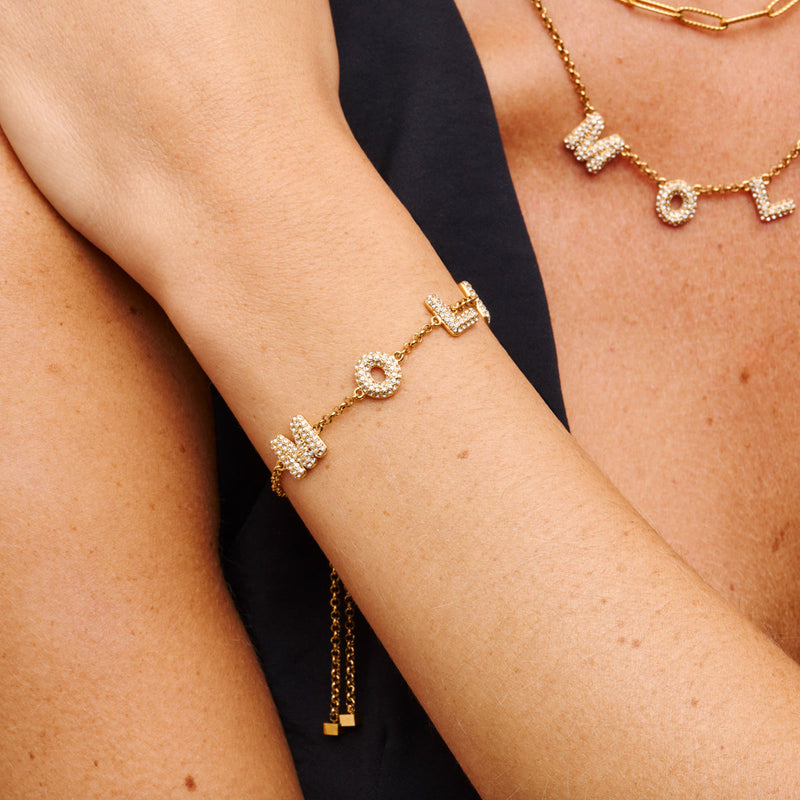 Spotlight Pavé Bubble Name Bracelet (Gold)