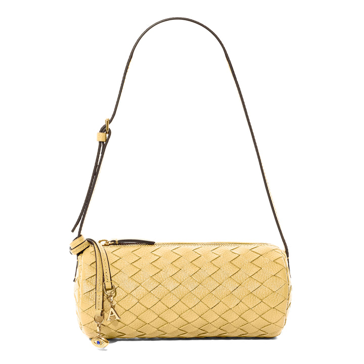 Woven Leather Barrel Bag (Butter Yellow)