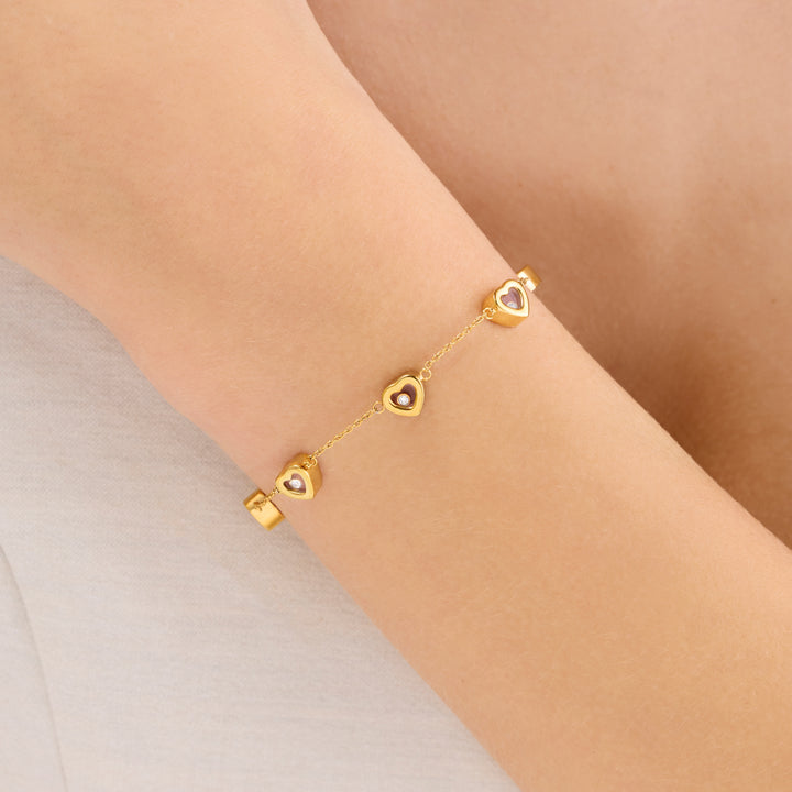 Floating Crystal Multi Heart Bracelet (Gold)
