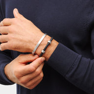 Men's Black Bonded Leather Engravable Bracelet (Silver)