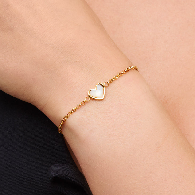 White Quartz Heart Bracelet (Gold)