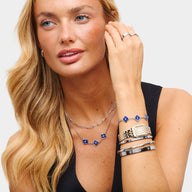 Blue Lace Agate Clover Custom Name Bracelet (Silver)