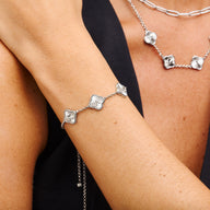 Textured Clover Custom Name Bracelet (Silver)