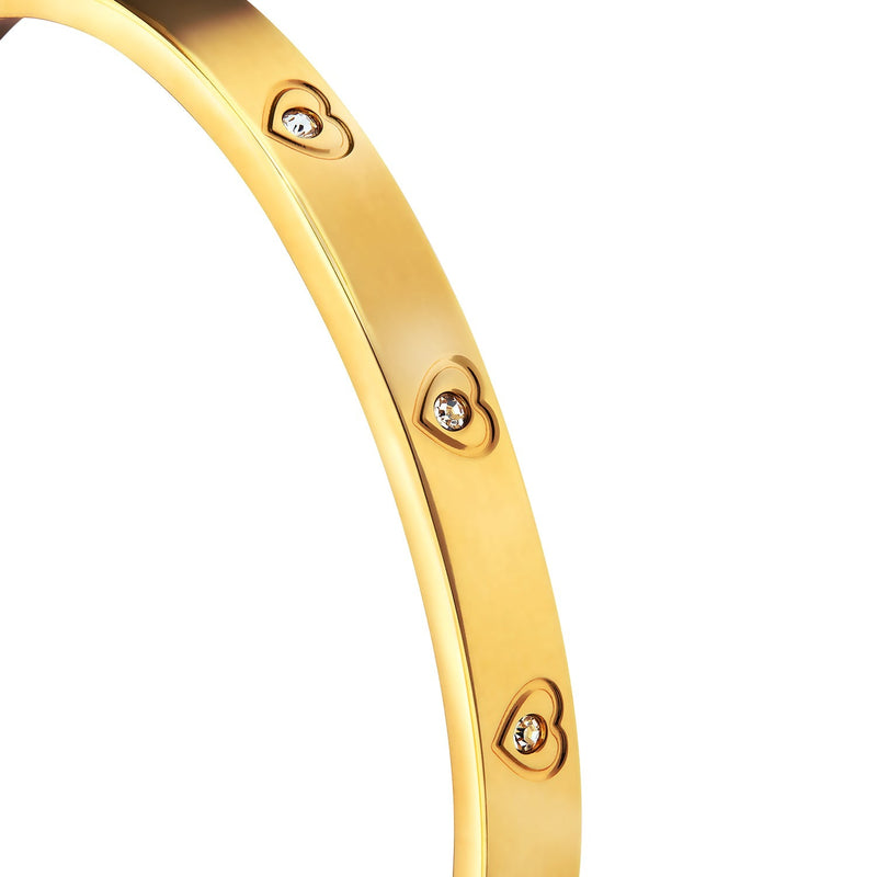 Statement Crystal Heart Bangle (Gold)