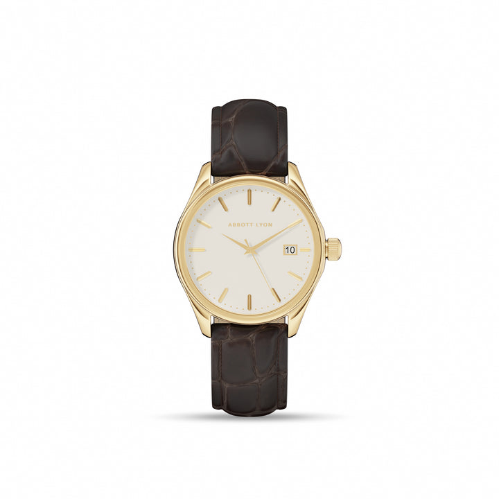 Men's 39mm Mayfair Brown Leather Watch (Gold)