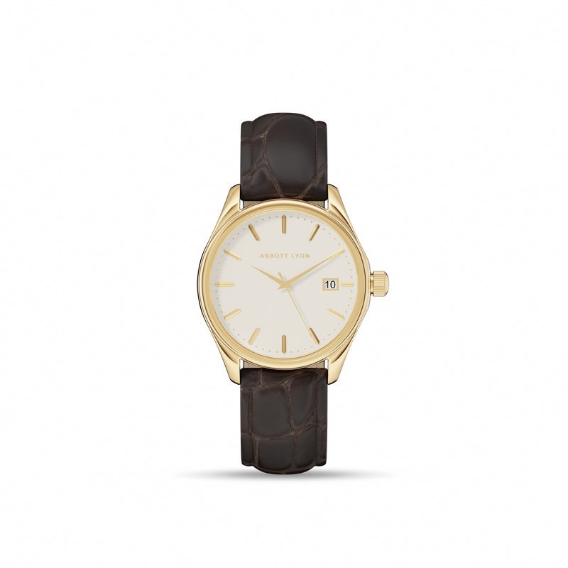 Men's 39mm Mayfair Brown Leather Watch (Gold)
